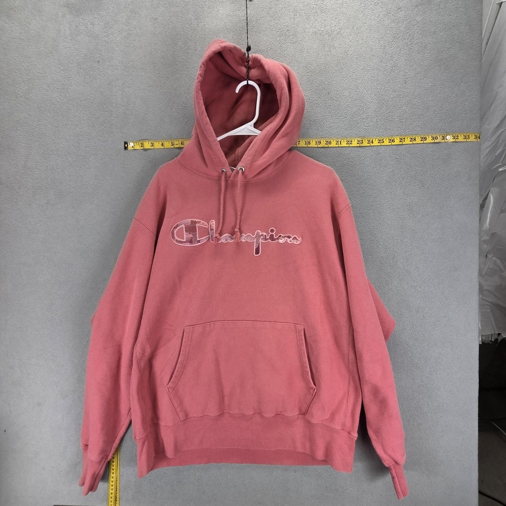 Vintage Champion Hoodie Mens XL Pink Reverse Weave Pullover Fleece Embroidered